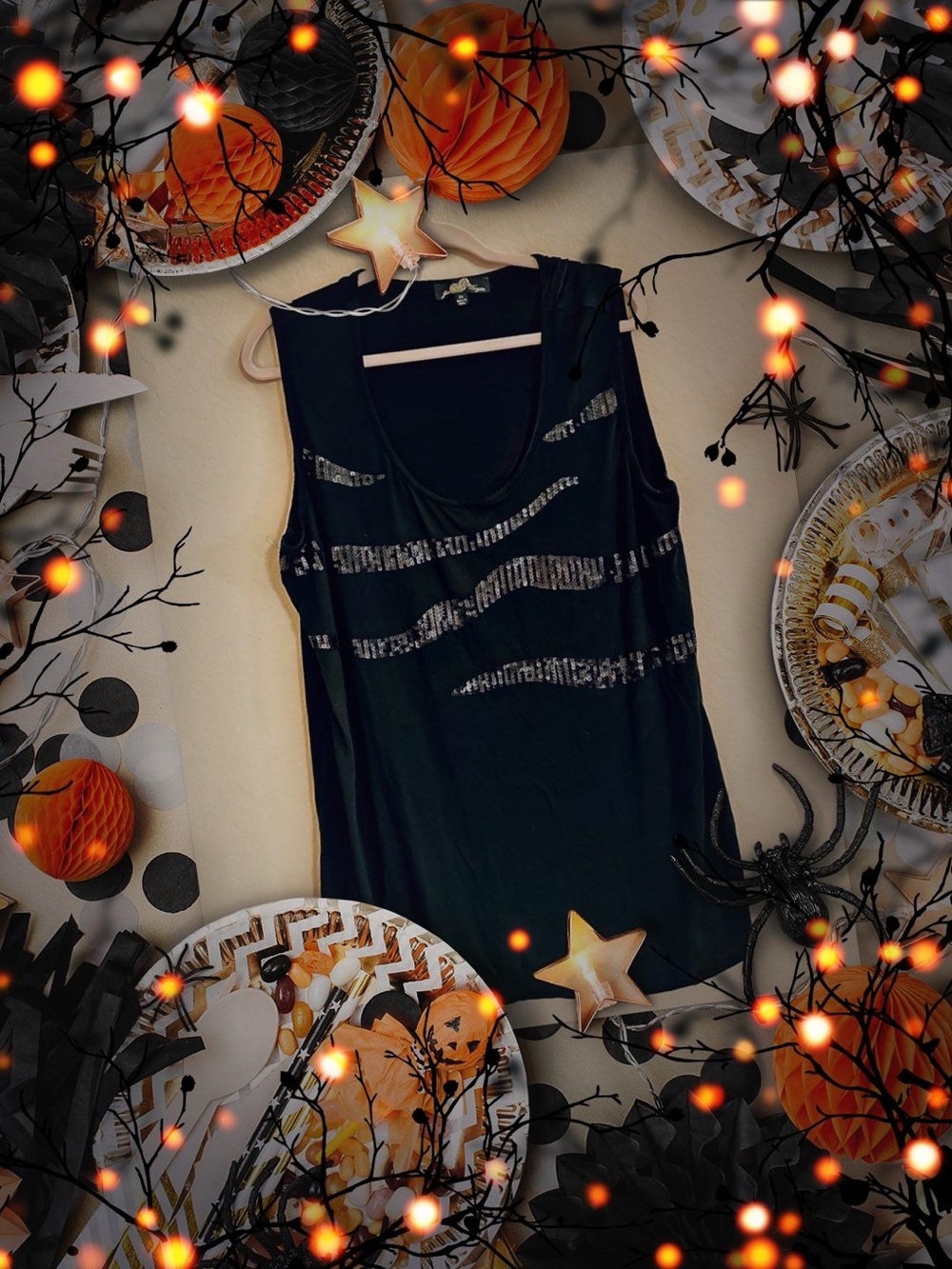 2X Black Tank Top with Black Sequin Joan Boyce